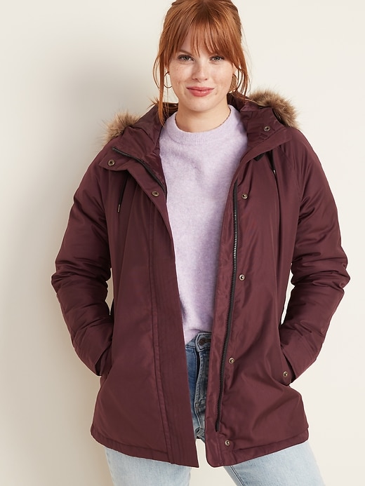 View large product image 1 of 1. Hooded Faux-Fur Trim Parka for Women