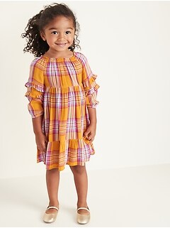 Plaid Ruffle-Tiered Crepe Dress for Toddler Girls