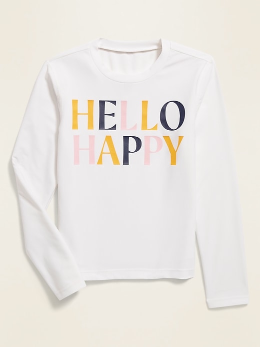 View large product image 1 of 2. "Hello Happy" Graphic Rashguard for Girls
