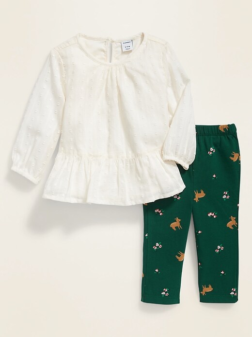 View large product image 1 of 2. Clip-Dot Peplum Blouse & Printed Leggings Set for Baby