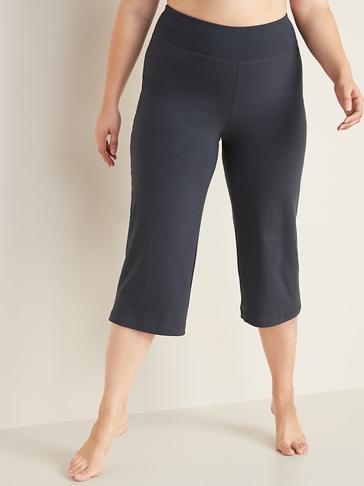 View large product image 1 of 1. High-Waisted Cropped Wide-Leg Plus-Size Yoga Pants