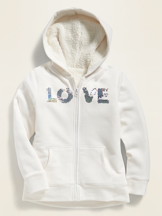 View large product image 2 of 2. Embellished Graphic Sherpa-Lined Zip Hoodie for Girls