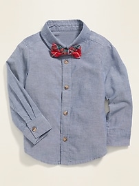 View large product image 5 of 5. Chambray Oxford Shirt & Plaid Bow-Tie Set for Toddler Boys