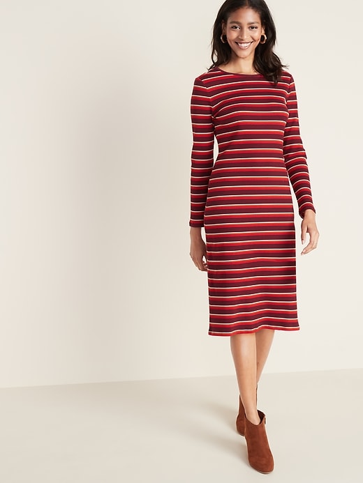 Image number 1 showing, Fitted Rib-Knit Midi Shift Dress for Women