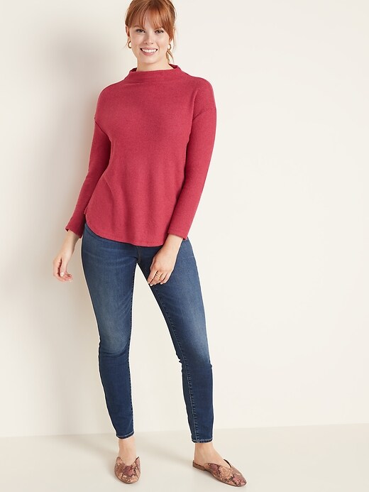 Image number 3 showing, Textured Plush-Knit Funnel-Neck Sweater for Women