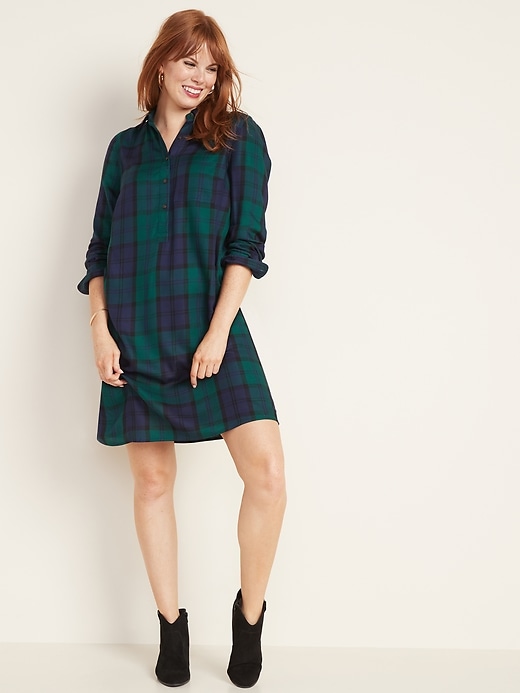 View large product image 1 of 1. Plaid Popover Shirt Dress for Women