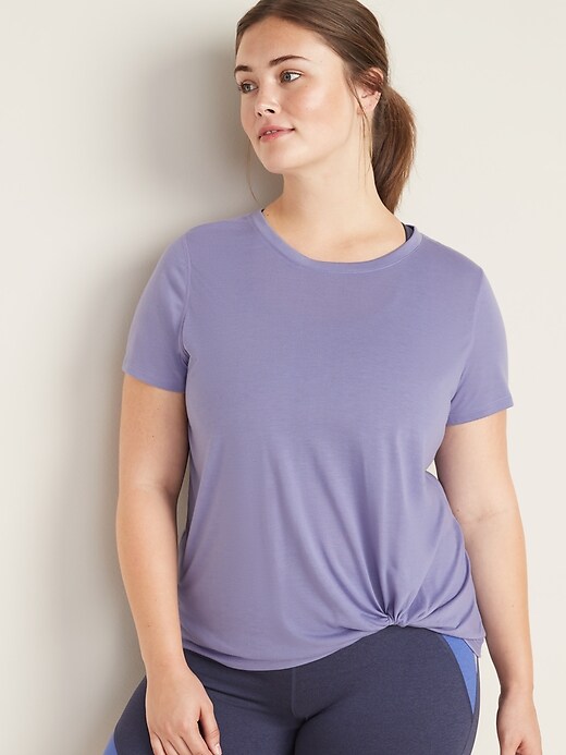 Image number 1 showing, Relaxed Plus-Size Knotted-Hem Performance Top