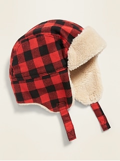 Buffalo-Plaid Sherpa-Lined Trapper Hat for Baby