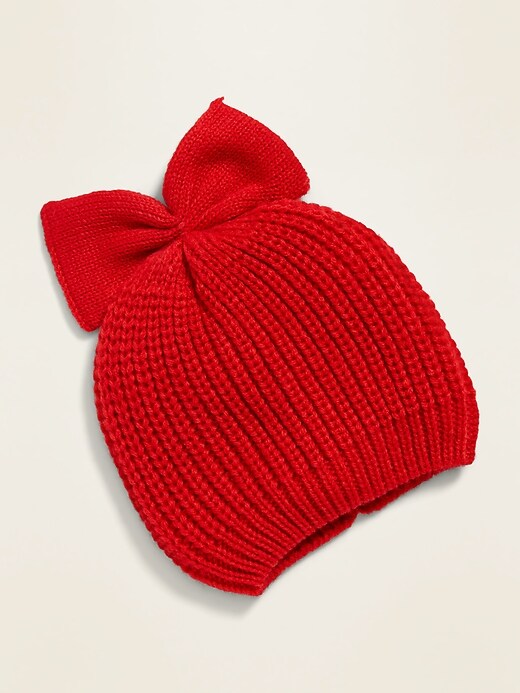 View large product image 1 of 1. Sweater-Knit Bow-Tie Beanie for Baby
