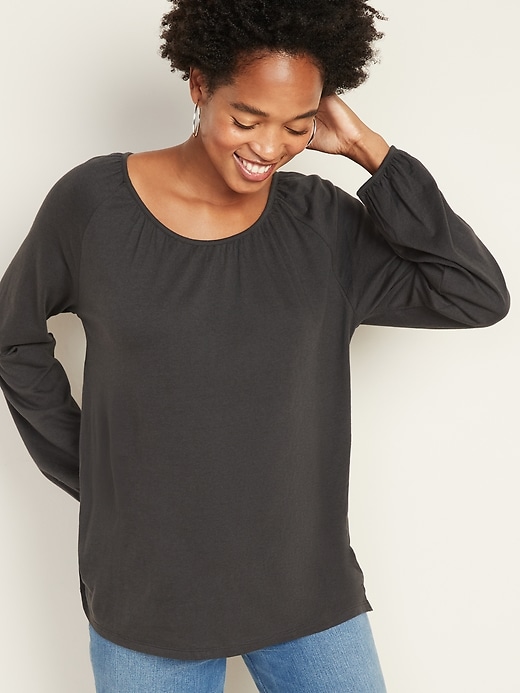 View large product image 1 of 1. Loose 3/4-Length Poet-Sleeve Top for Women