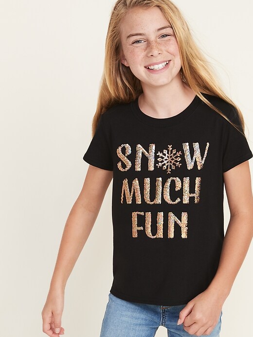 View large product image 1 of 3. Visual-Effects Graphic Split-Back Tee for Girls