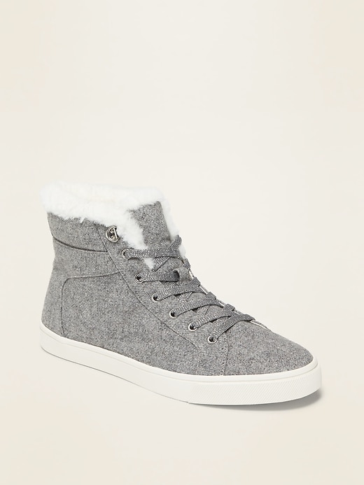 Image number 1 showing, Felt Faux-Fur-Lined High-Tops for Women