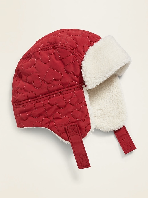 View large product image 1 of 1. Heart-Quilted Sherpa-Lined Trapper Hat for Baby