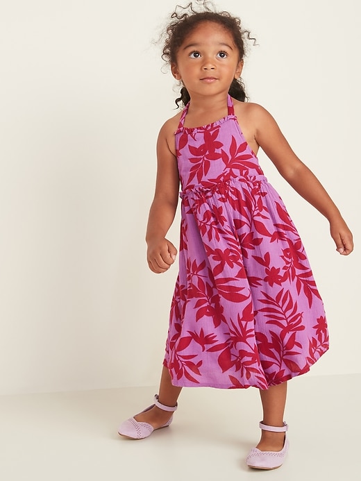 View large product image 1 of 1. Printed Ruffle-Trim Halter Midi Dress for Toddler Girls
