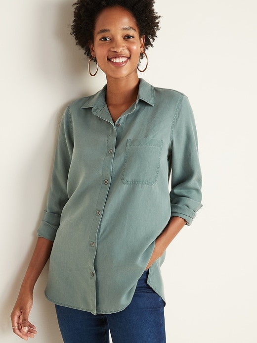 Old Navy Relaxed Tencel&#174 Shirt for Women. 1