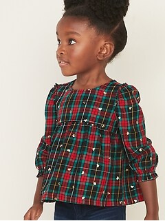 Ruffle-Trim Plaid Swing Top for Toddler Girls