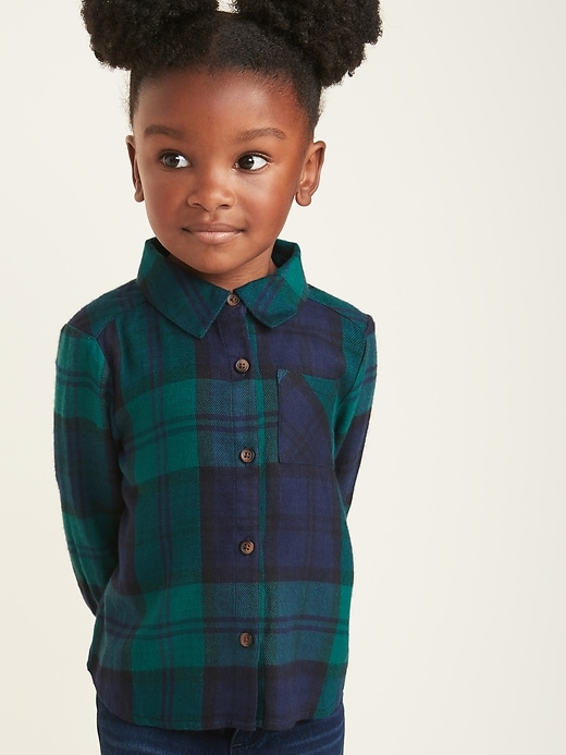 View large product image 1 of 1. Plaid Flannel Pocket Shirt for Toddler Girls
