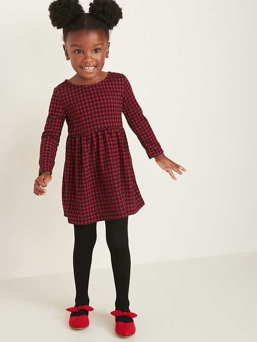 View large product image 1 of 1. Soft-Brushed Plaid Drop-Waist Dress for Toddler Girls