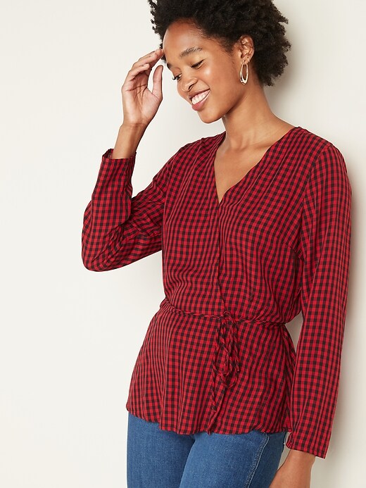 Image number 1 showing, Faux-Wrap Gingham Top for Women