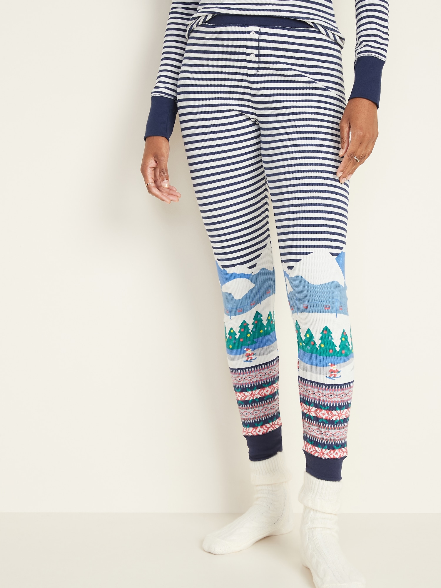 NWT Old Navy Black Fair Isle Thermal Knit Pajama Pants Sleep Legging Women M