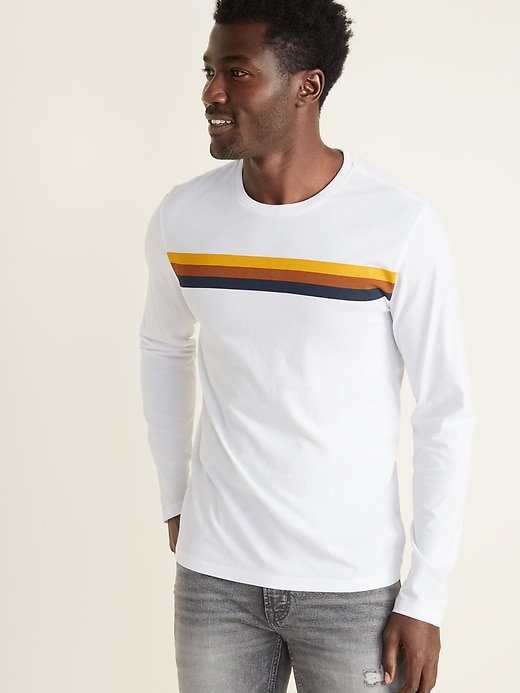 View large product image 1 of 1. Soft-Washed Chest-Stripe Long-Sleeve Tee