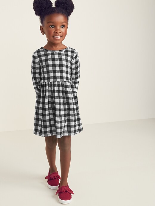 View large product image 1 of 3. Soft-Brushed Plaid Drop-Waist Dress for Toddler Girls