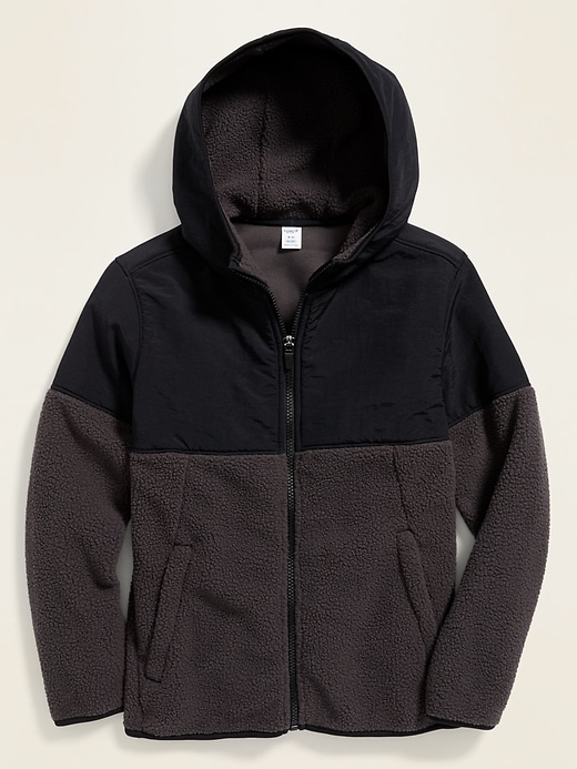 View large product image 1 of 3. Relaxed Nylon-Sherpa Hoodie For Boys