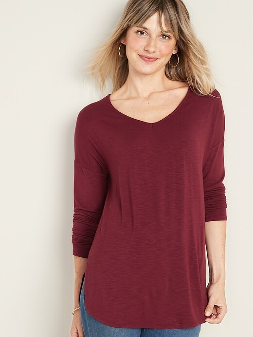 View large product image 1 of 1. Luxe V-Neck Tunic Tee for Women
