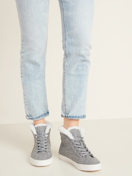Image number 2 showing, Felt Faux-Fur-Lined High-Tops for Women