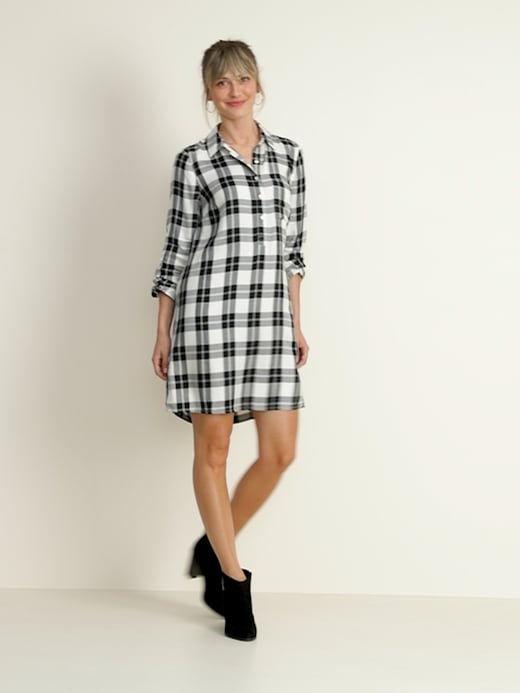 Plaid Popover Shirt Dress for Women