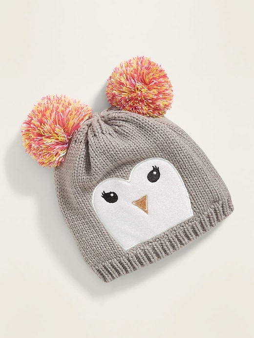 View large product image 1 of 1. Double Pom-Pom Critter Beanie For Girls