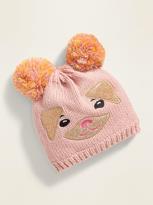 View large product image 1 of 1. Double Pom-Pom Critter Beanie For Girls