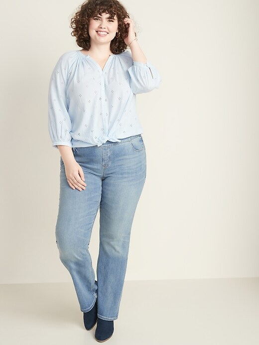 Image number 3 showing, High-Waisted Pull-On Boot-Cut Plus-Size Jeans