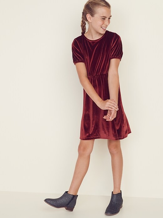 View large product image 1 of 3. Waist-Defined Velvet Dress for Girls