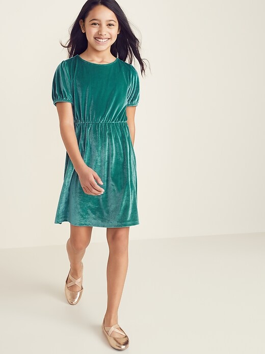 View large product image 1 of 1. Waist-Defined Velvet Dress for Girls