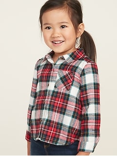 Plaid Flannel Pocket Shirt for Toddler Girls