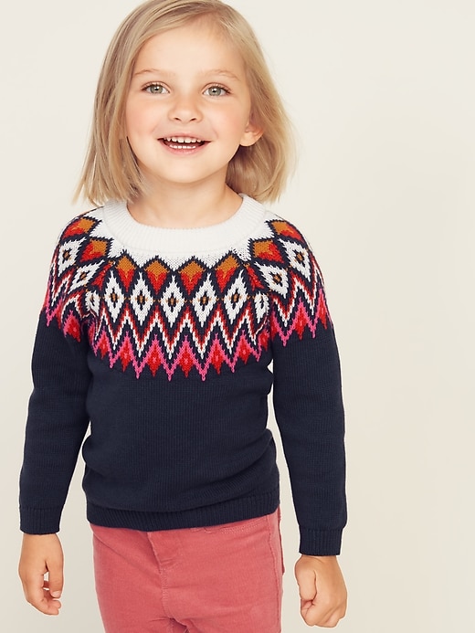 View large product image 1 of 4. Fair Isle Crew-Neck Sweater for Toddler Girls