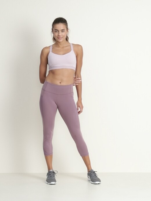 Mid-Rise Elevate Side-Pocket Mesh-Trim Compression Crops for Women