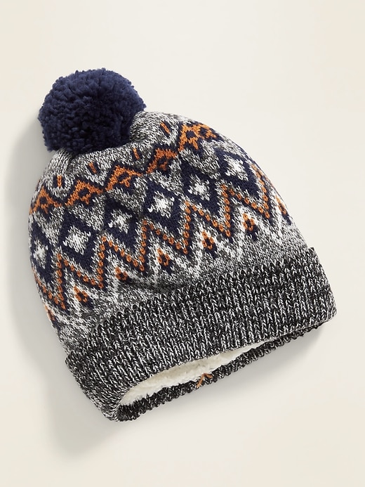 View large product image 1 of 1. Sherpa-Lined Pom-Pom Beanie For Boys