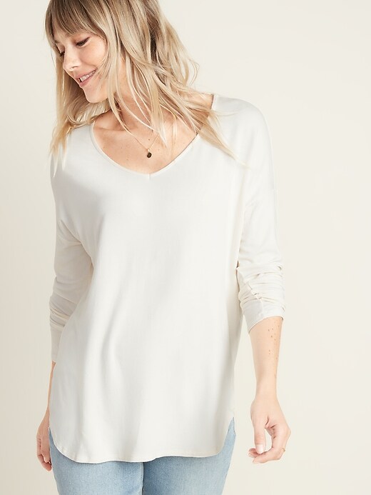 View large product image 1 of 1. Luxe V-Neck Long-Sleeve Tunic Tee for Women