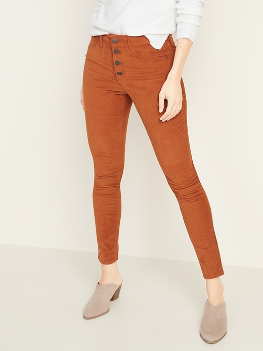 Image number 1 showing, High-Waisted Button-Fly Rockstar Super Skinny Cords for Women