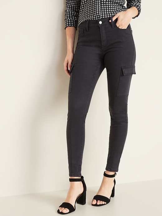 Image number 1 showing, High-Waisted Sateen Rockstar Super-Skinny Cargo Pants for Women