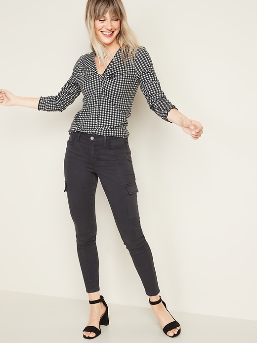 Image number 3 showing, High-Waisted Sateen Rockstar Super-Skinny Cargo Pants for Women