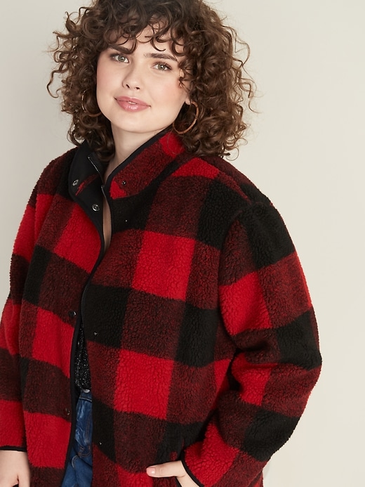 Plus-Size Long-Line Plaid Sherpa Jacket | Old Navy