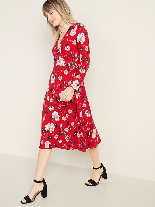 Image number 1 showing, Patterned Jersey Wrap-Front Midi Dress for Women