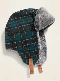 Plaid Flannel Faux-Fur Trim Trapper Hat for Men