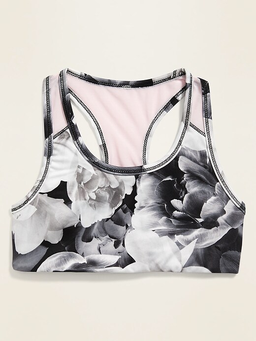 View large product image 1 of 2. Go-Dry Mesh-Racerback Floral Sports Bra for Girls