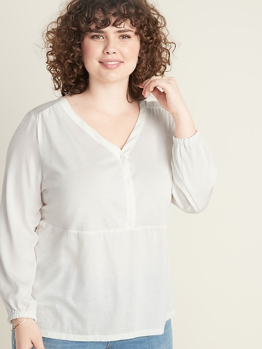 View large product image 1 of 1. Waist-Defined Plus-Size Henley Top