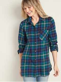 Patterned Flannel Tunic Shirt for Women