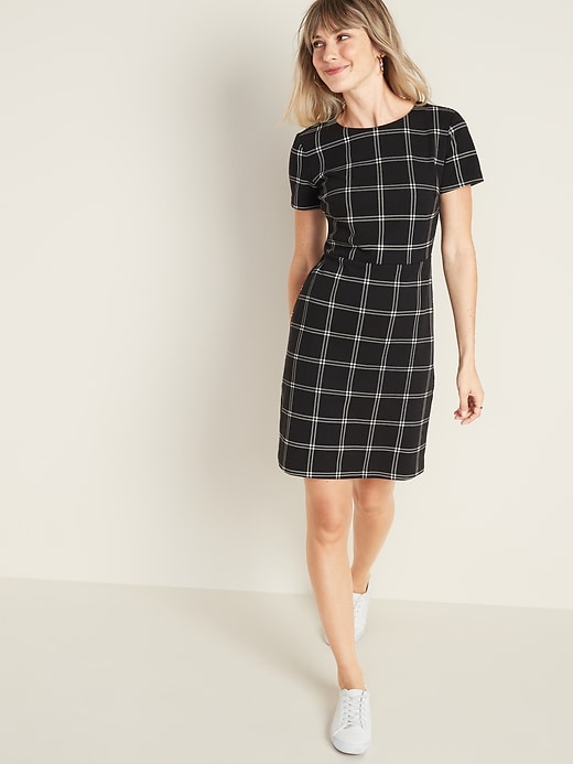 Image number 1 showing, Ponte-Knit Plaid Sheath Dress for Women